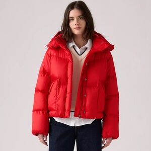 Levi’s Western Bubble Shortie Puffer Jacket Women Cropped Quilted Coat NWT